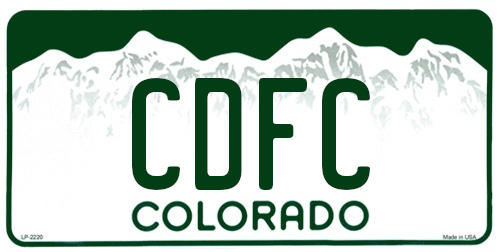 Colorado License Plate with the letters CDFC